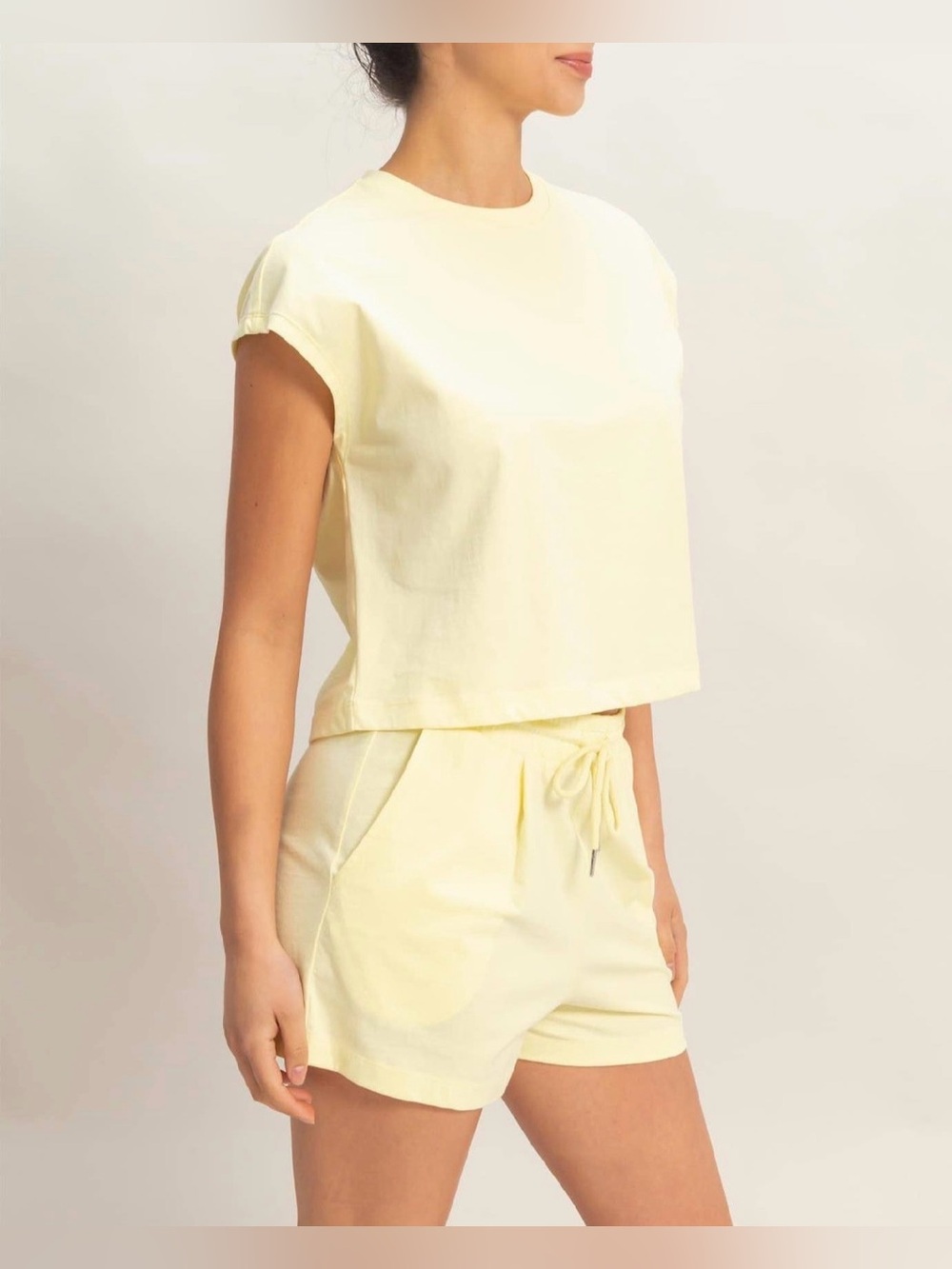Cap Sleeve Boxy Top & Shorts Set | Pale Yellow - Picture 3 of 4